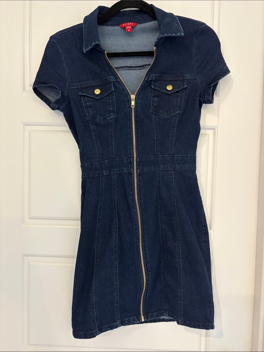 Guess Dark Blue Denim Zip-Front Mini Dress